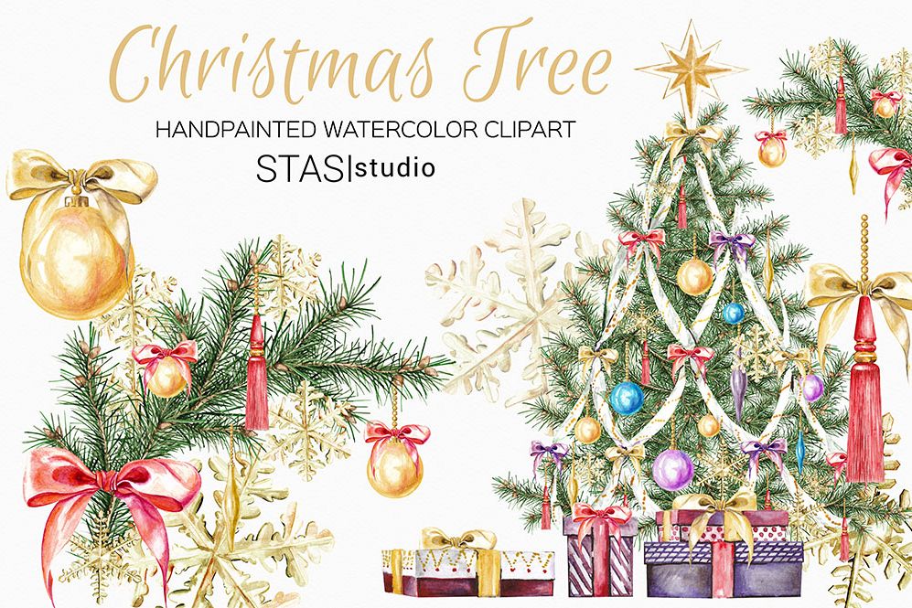 997x665 Watercolor Christmas Tree Clipart