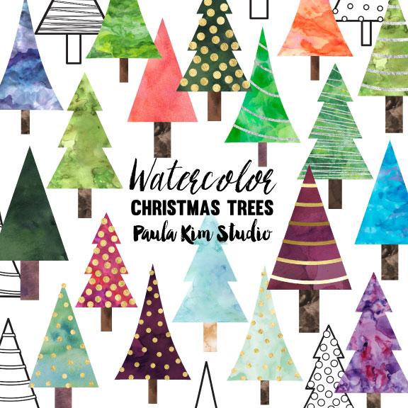 576x576 Watercolor Christmas Trees Paula Kim Studio