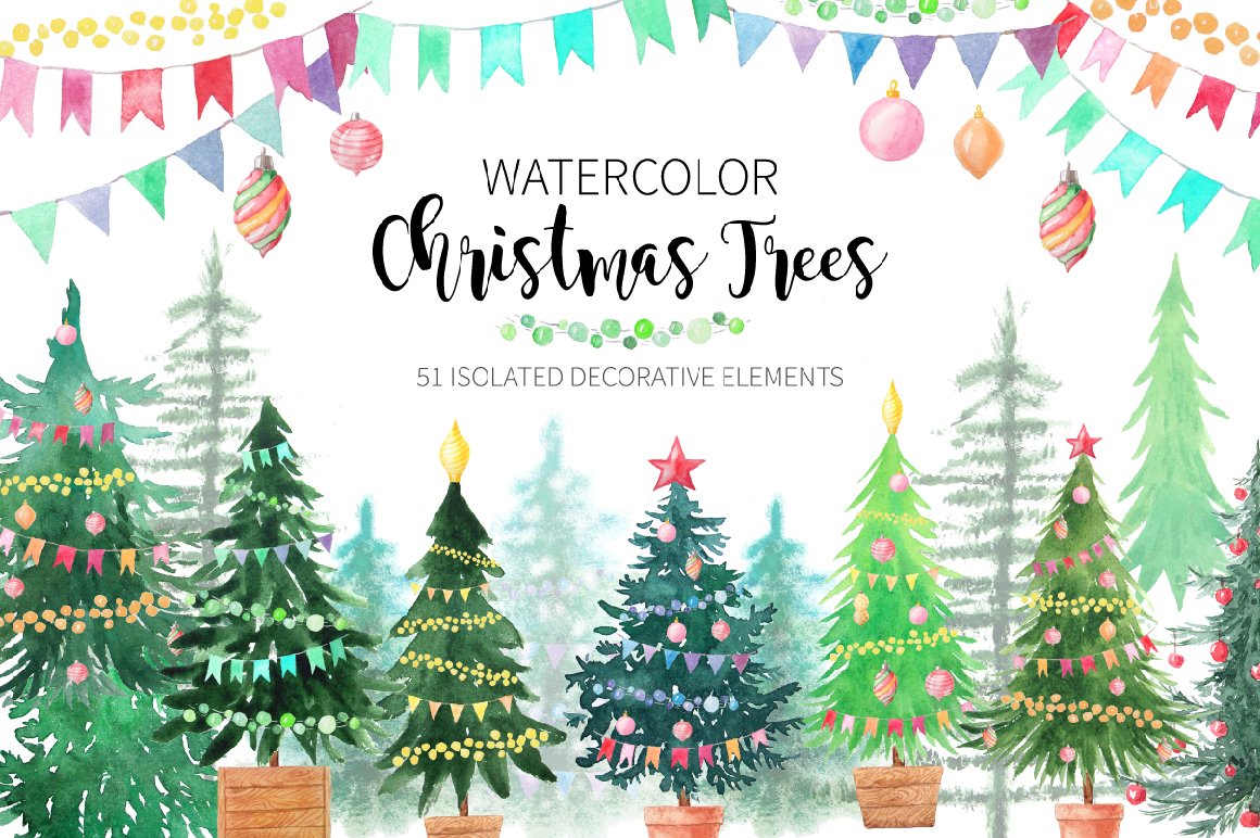 1160x772 Watercolor Christmas Trees