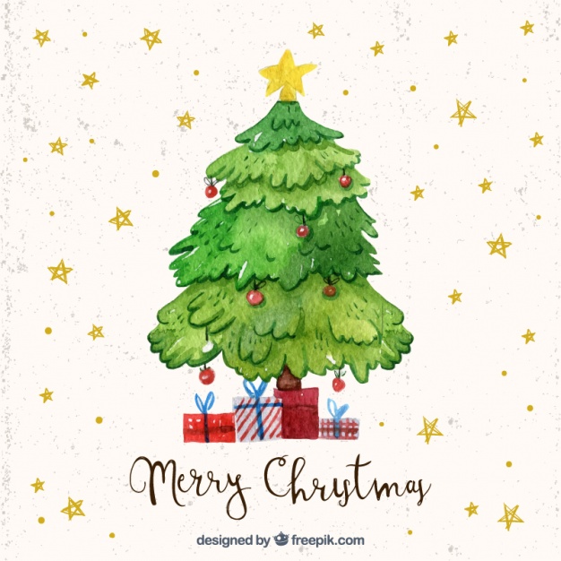 626x626 Watercolor Christmas Tree Stars Background Vector Free Download