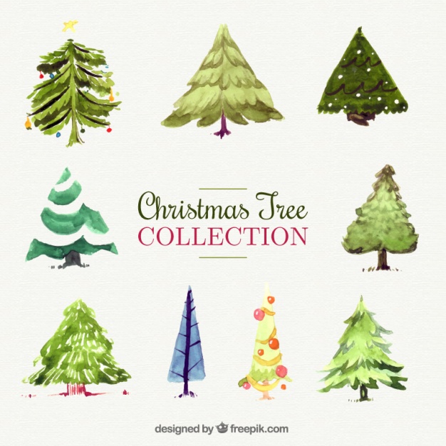 626x626 Decorative Christmas Trees Painted With Watercolor Vector Free