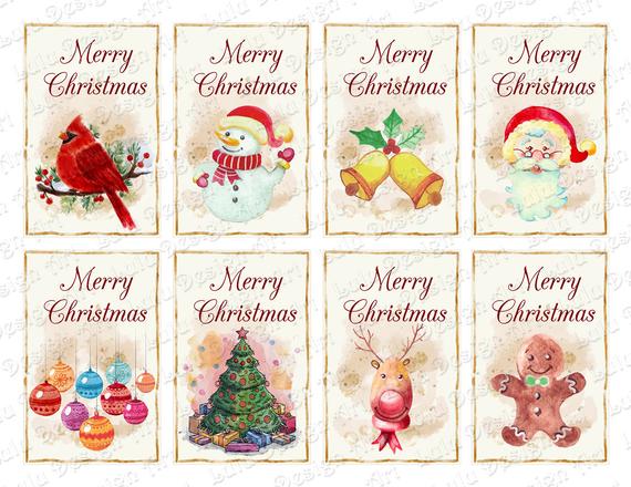 570x440 Watercolor Christmas Cards Digital Collage Sheet Printable Etsy