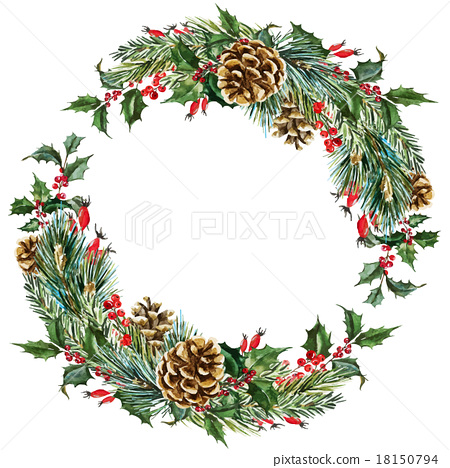 450x468 Vector Watercolor Christmas Wreath