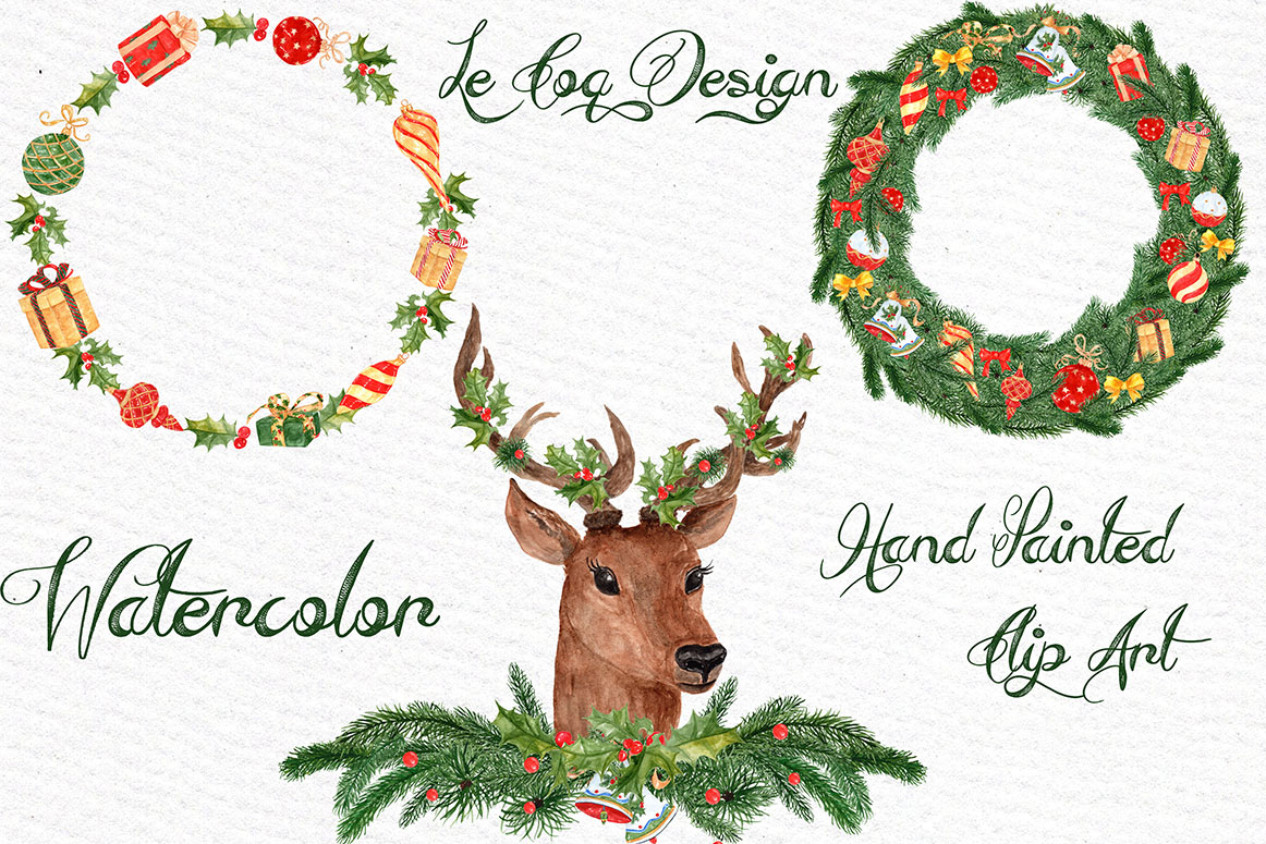 1162x775 Watercolor Christmas Wreaths Clipart