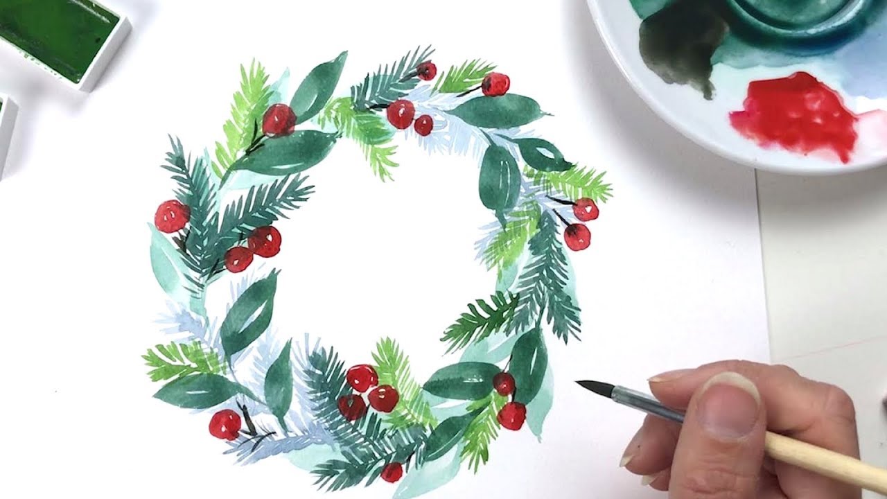 1280x720 Christmas Wreath Watercolor