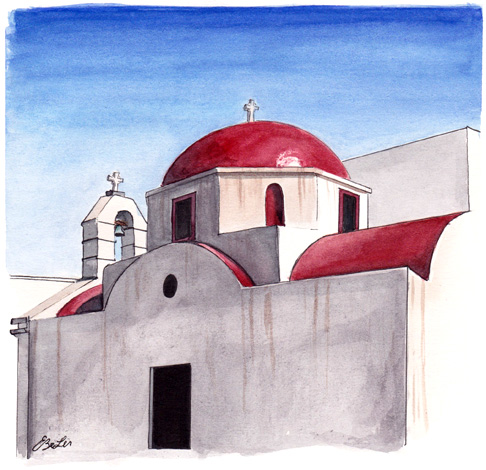 486x470 Red Dome Church Original Watercolor Esther Beler Wodrich