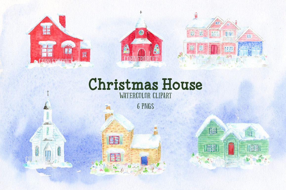 1158x772 Watercolor Christmas House And Church