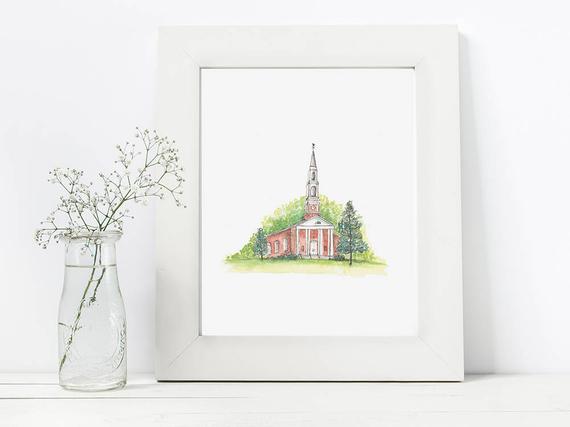 570x427 Watercolor Church Painting Pinehurst North Carolina The Etsy