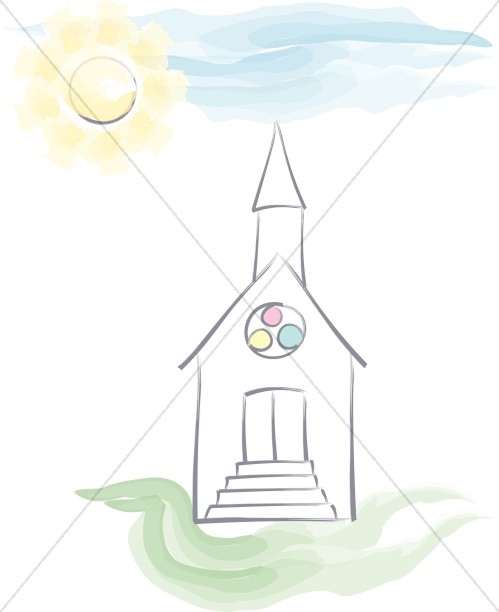 499x612 Watercolor Church And Sky Church Clipart
