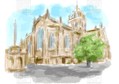 400x281 Edinburgh Stylized Church As Watercolor Paint Vector Image