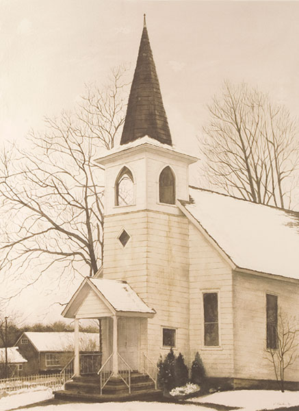 437x600 Country Church Watercolor Painting (Print) Vincent Nasta Foundation