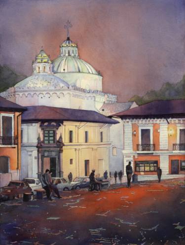 375x497 Watercolor Painting Of Church In El Centro Of Downtown Quito