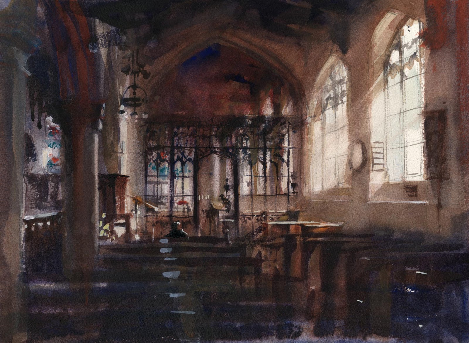 1600x1171 Church Interior Watercolour Watercolour Wet