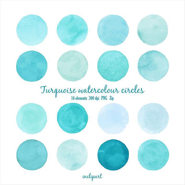 642x642 Watercolour Circles Digital Clipart. Turquoise Hand Painted Etsy