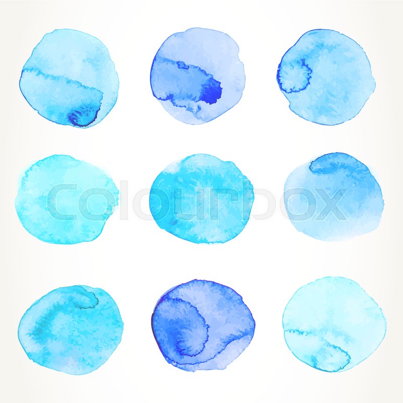 800x800 Hand Drawn Colorful Light Blue Watercolor Circles, Isolated Over