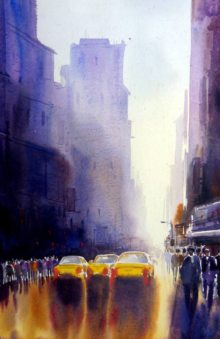 770x1186 City After Rain Watercolor On Paper Painting Painting By Samiran