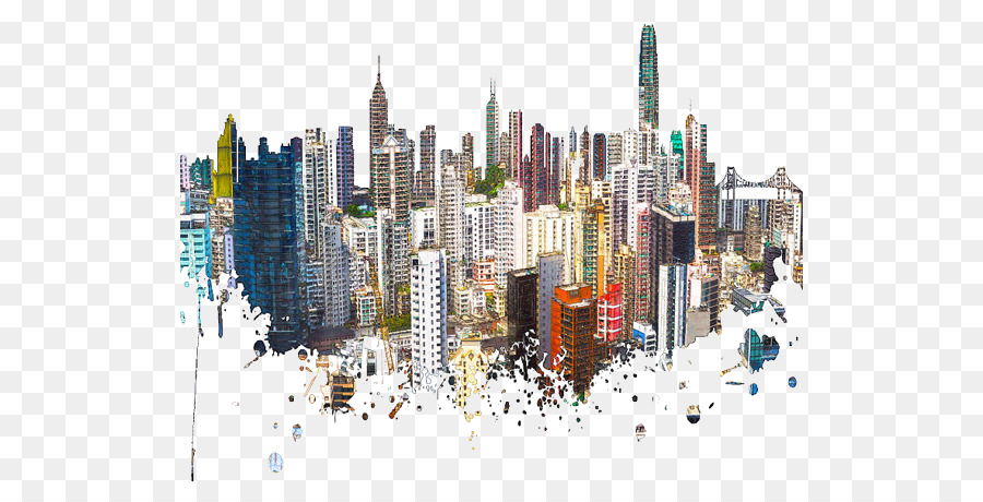 900x460 Hong Kong Skyline Watercolor Painting Poster Contemporary Art