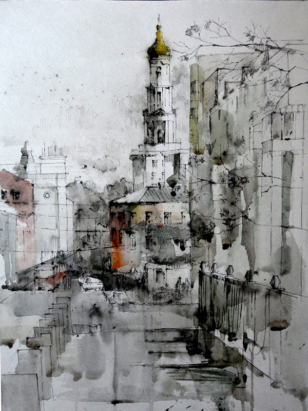 600x800 Watercolor. City Landscape. Kharkiv, Universitetskaya. On Behance