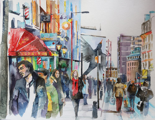 500x389 In The City By Joanna Pilarczyk (2017) Drawing Watercolor On