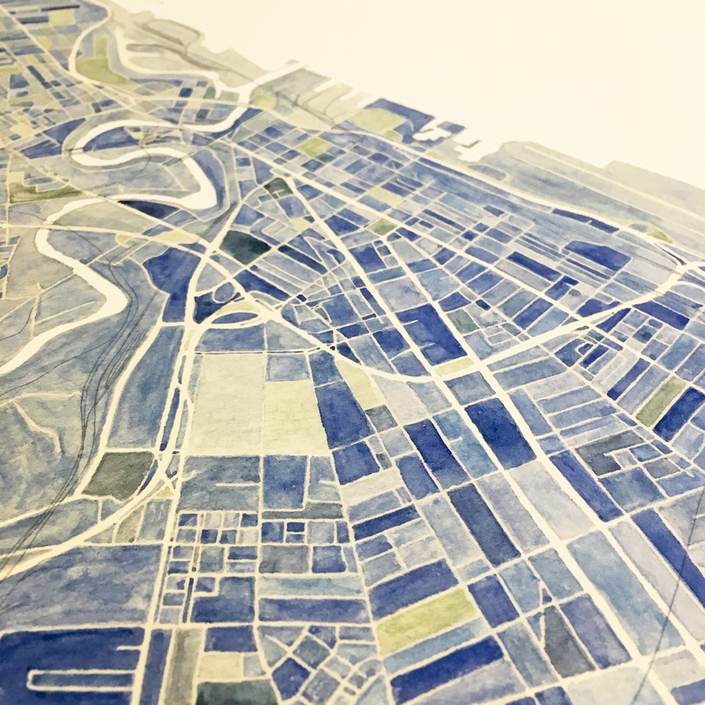 1000x1000 Cleveland Watercolor City Blocks Map Print Turn Of The Centuries