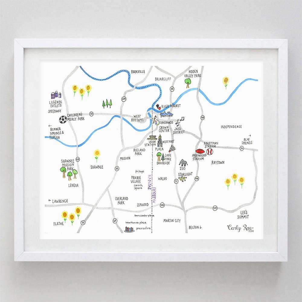 1000x1000 Kansas City Map Watercolor Print Carly Rae Studio