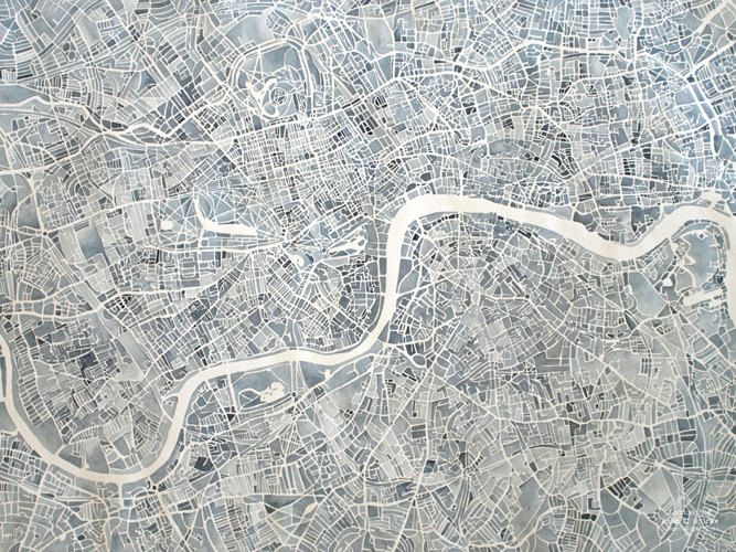 667x500 London England Watercolor City Map Large Painting Hand Painted Map