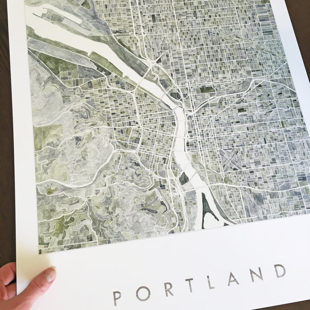 1000x1000 Portland Watercolor City Blocks Map Print Turn Of The Centuries