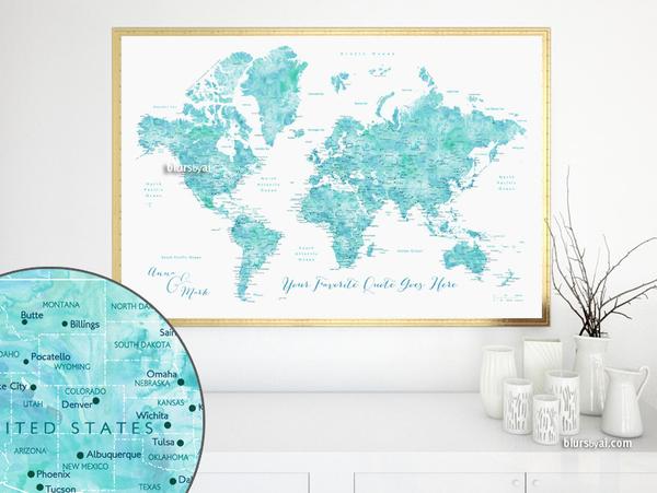 600x451 Printable Personalized World Map With Cities, Capitals, Countries