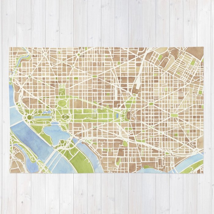 700x700 Washington Dc Watercolor City Map Rug By Aemcdraw Society6