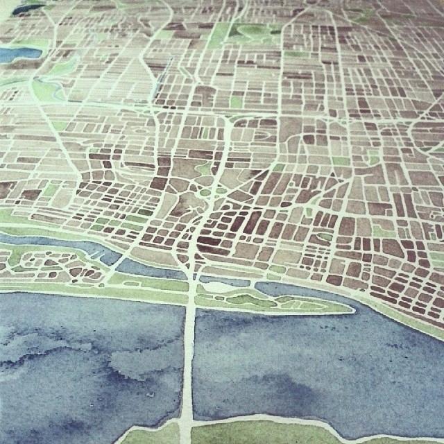 640x640 Watercolor Map Painting Art City Street Memphis Tn