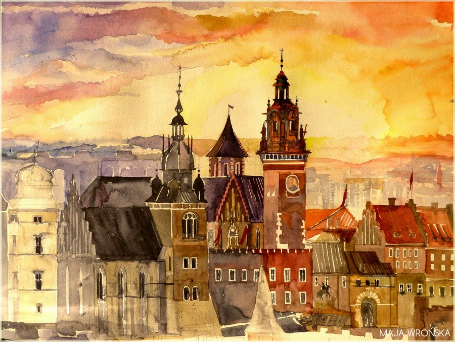 Watercolor City Painting