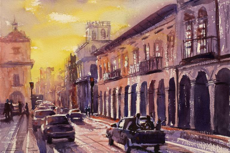 770x513 Fine Art Watercolor Painting Of Colonial Buildings In Down Unesco