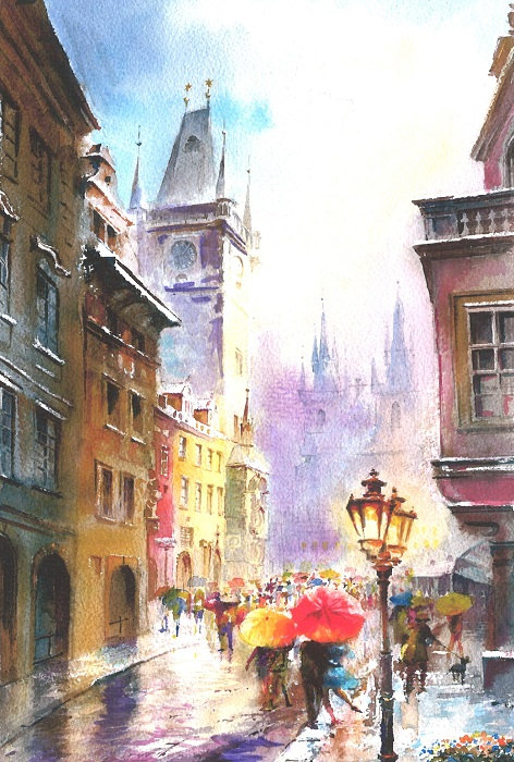 472x700 Print From Original Watercolor Painting Cityscape Art By Mysoulfly