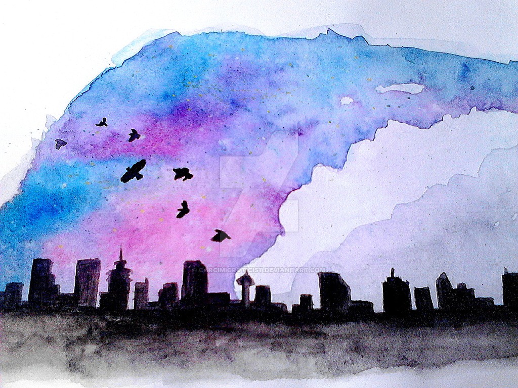 1024x768 Watercolor Cityscape Painting By Carcimicroticist