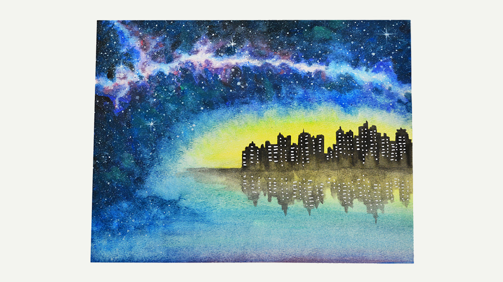 1024x576 Watercolor Galaxy Cityscape