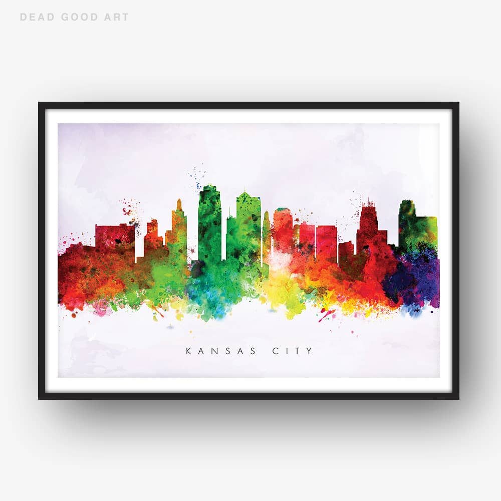 1000x1000 Kansas City Skyline, Purple Wash Watercolor Print Dead Good Art