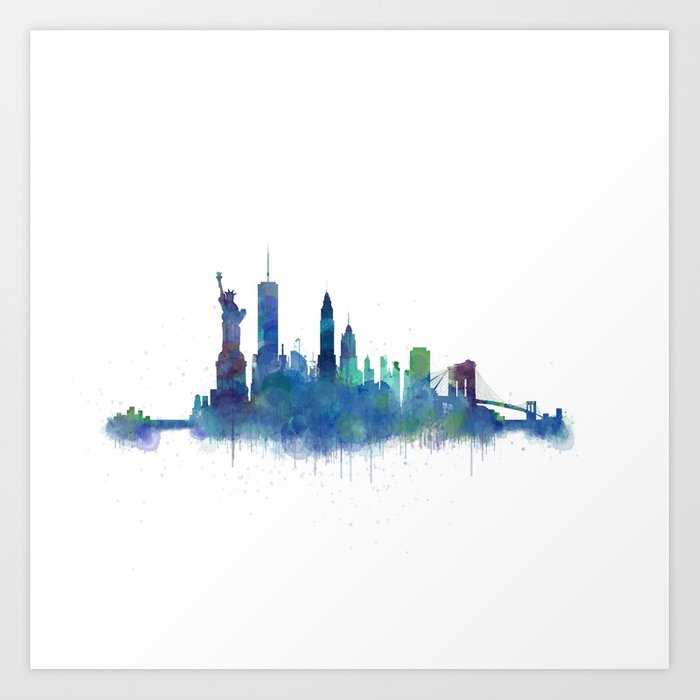 700x700 Ny New York City Skyline Nyc Watercolor Art Art Print By Hqphoto