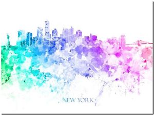 300x225 New York City Skyline Usa Watercolor Abstract Framed Canvas Art