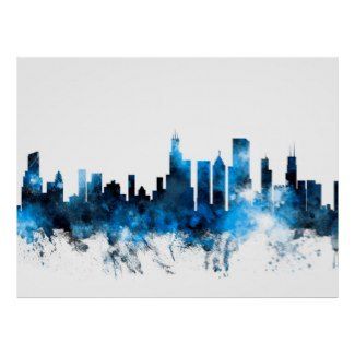 325x325 Watercolor City Skyline Poster Watercolor Home Decor Art In