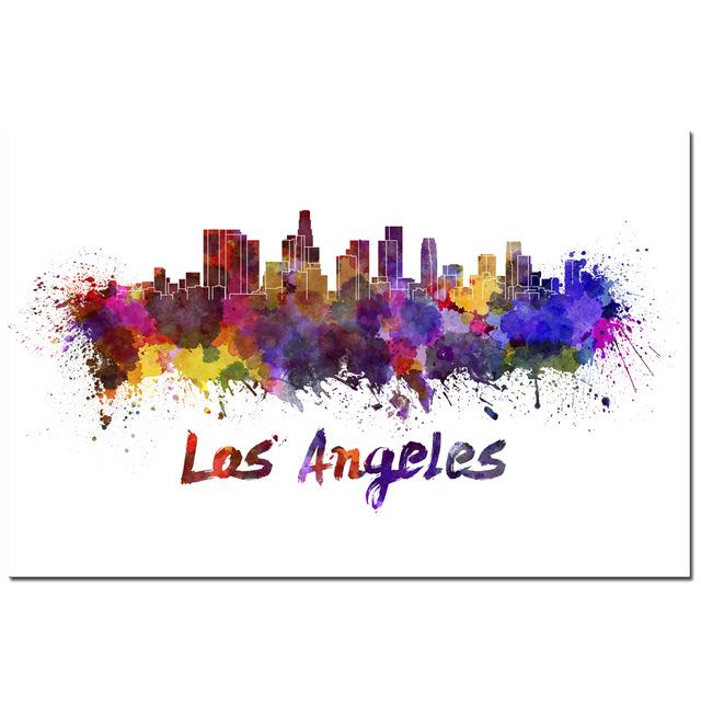 640x640 Watercolor City Splash Skyline Los Angeles Wall Art Canvas Print