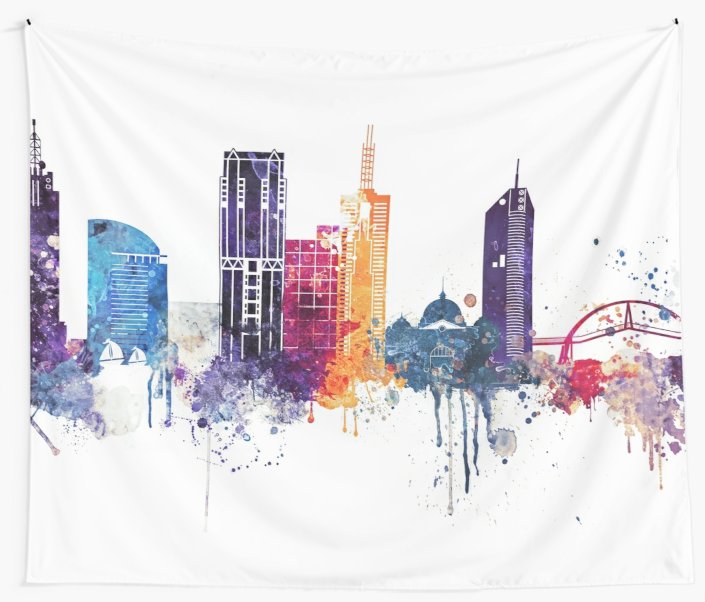 705x602 Watercolor Cityscape Of Melbourne City, Skyline Art, Australia
