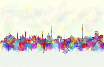 350x224 New Delhi City Skyline Watercolor By Mary Alhadif
