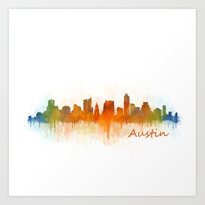 700x700 Austin Texas, City Skyline, Watercolor Cityscape Hq V3 Art Print