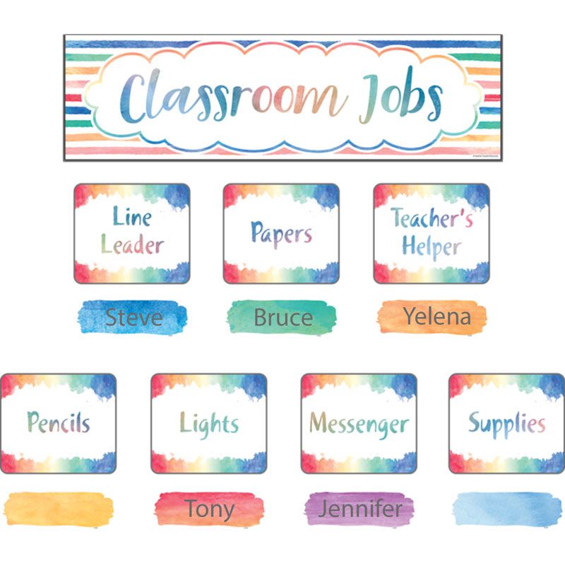 800x800 Watercolor Classroom Jobs Bulletin Board Set