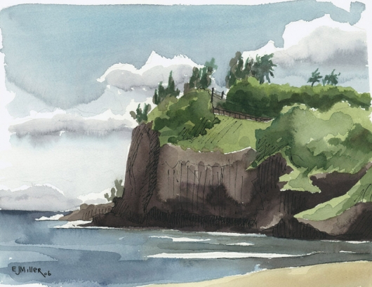 530x409 Kalihiwai Beach And Cliffs, Plein Air