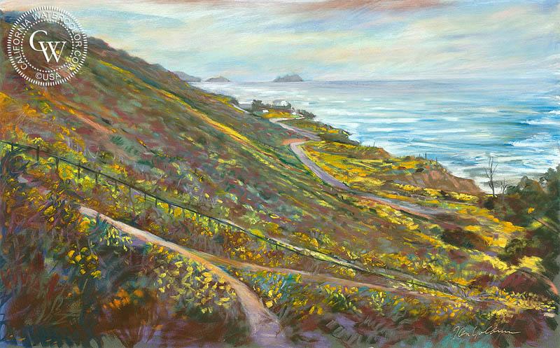 800x497 Sunset Cliffs Spring, A Watercolor Painting By California Artist