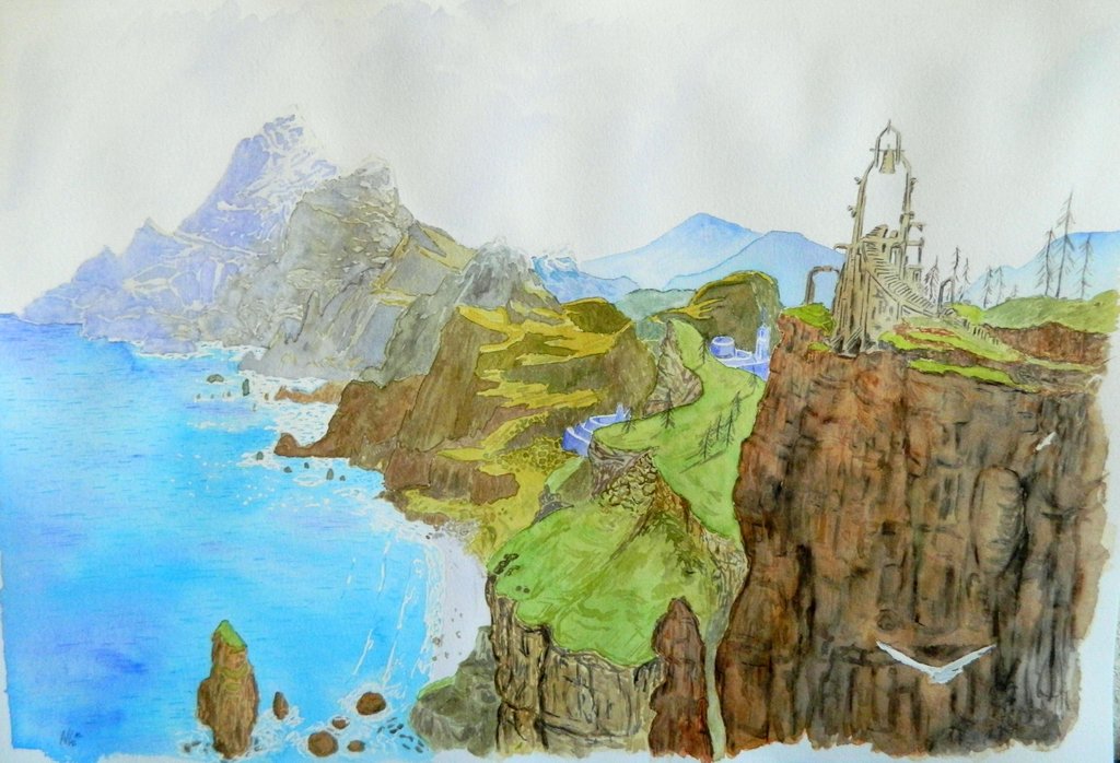 1024x698 Watercolor Cliffs. By Jalipuchi
