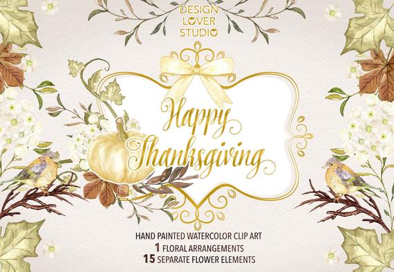 570x393 Watercolor Happy Thanksgiving 2 Clip Arts Autumn Etsy
