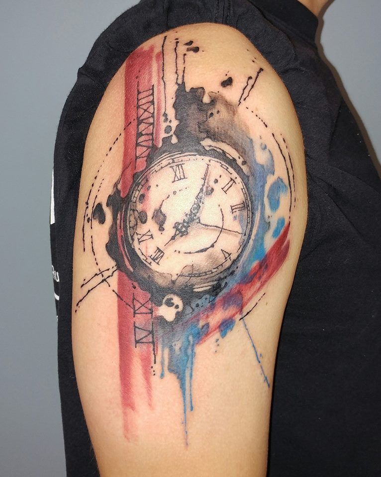 766x960 Watercolor Clock Tattoo By Siobhan Alexander Tattoos