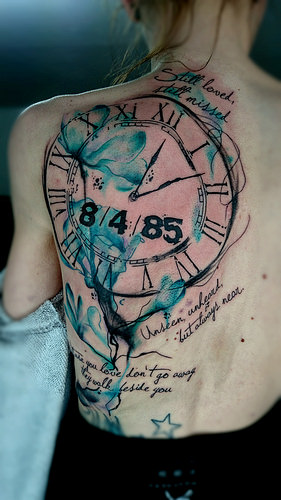 281x500 Watercolor Tattoo Flower Clock Time